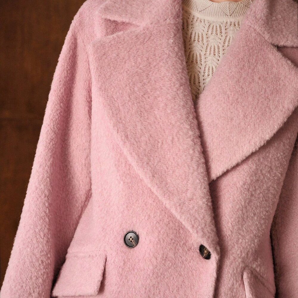 Pink Elegant Women's Double Breasted Overcoat - Picture 2 of 7